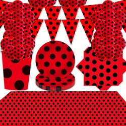 Ladybug Red Theme Tablecloth Balloon Cups Plates Happy Birthday Party Napkins Flags Decoration Banner