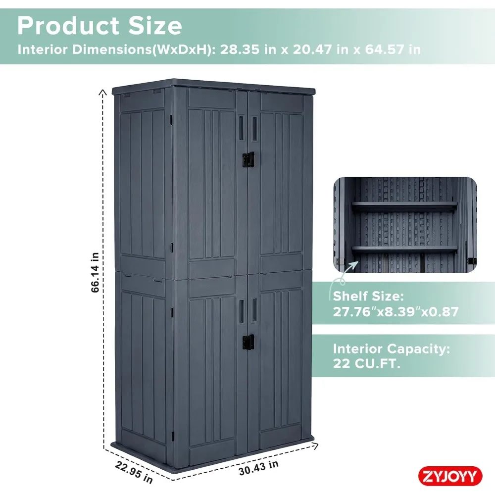 31.5x23.2x66.2in, 4 Shelves, 30 cu.ft. Resin Outdoor Storage Cabinet Waterproof, Lockable