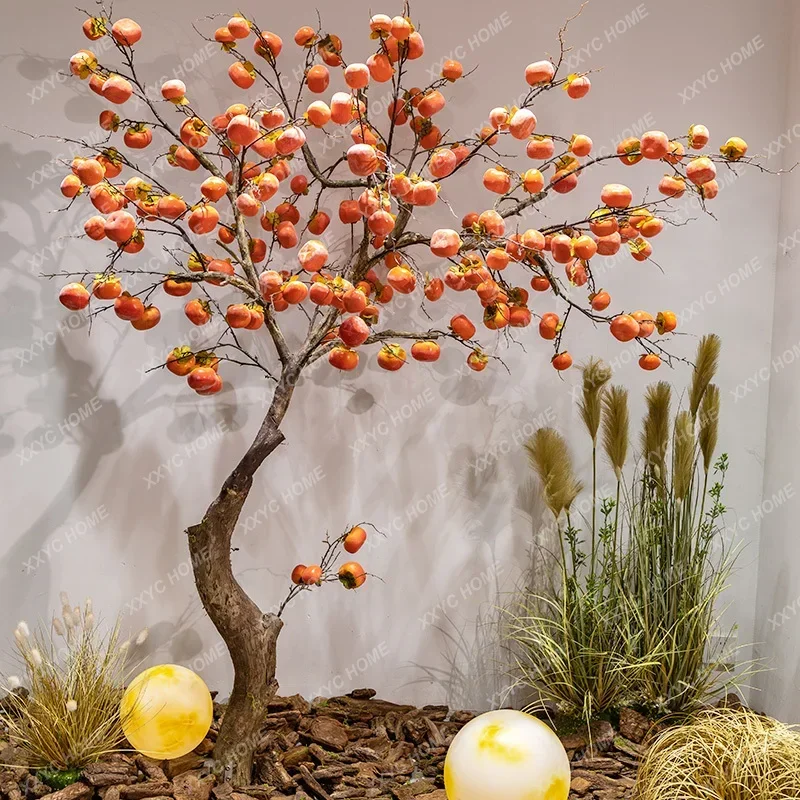 Simulation Persimmon Tree Indoor and Outdoor Large Landscaping Decoration Red Envelope Tree New Chinese Fruit Fake Trees