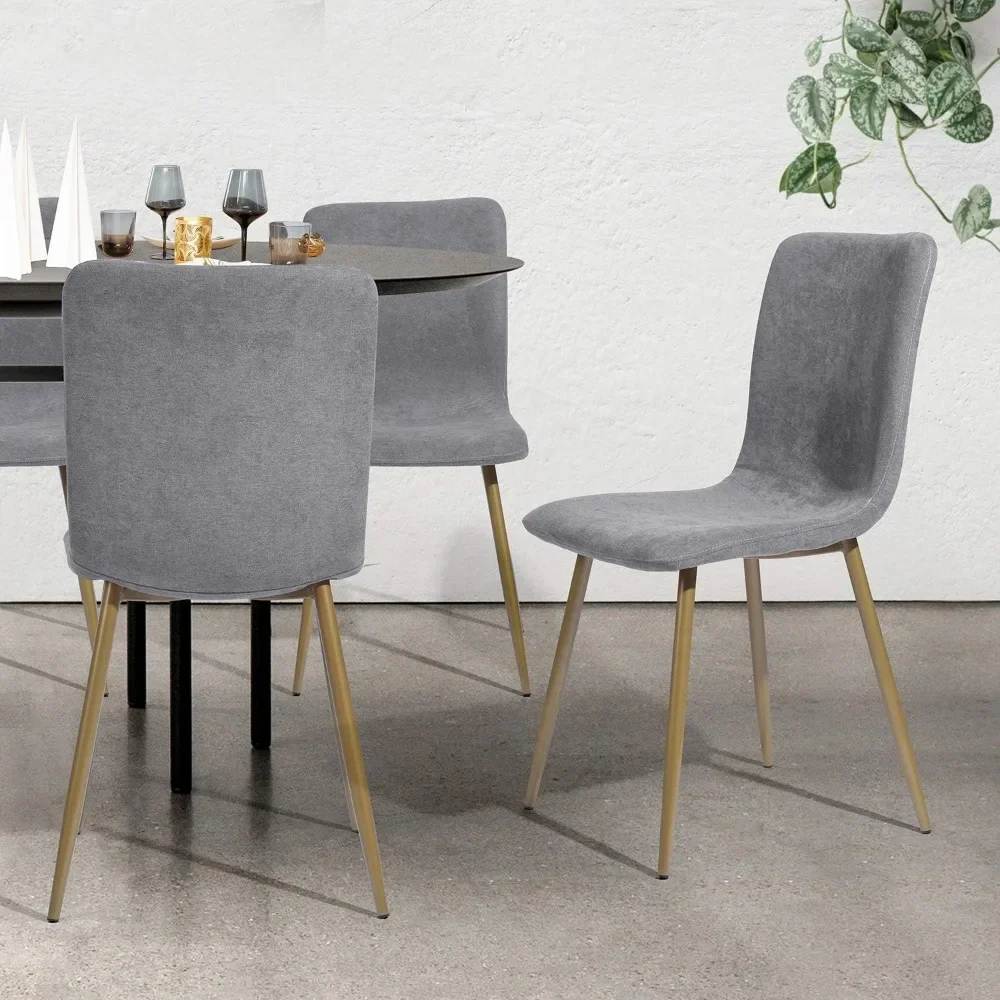 Dining Chair Set of 4, Pre-assembled Chair Set with Gold Leg Upholstery, Modern Fabric for Dining Room, Kitchen, Dark Grey