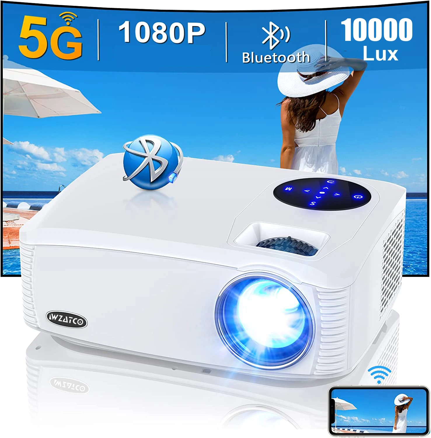 WZATCO C6A 300inch WIFI Smart 5G Full HD 1920*1080P LED Projector Android Video Proyector Home Theater Cinema play Game Beamer