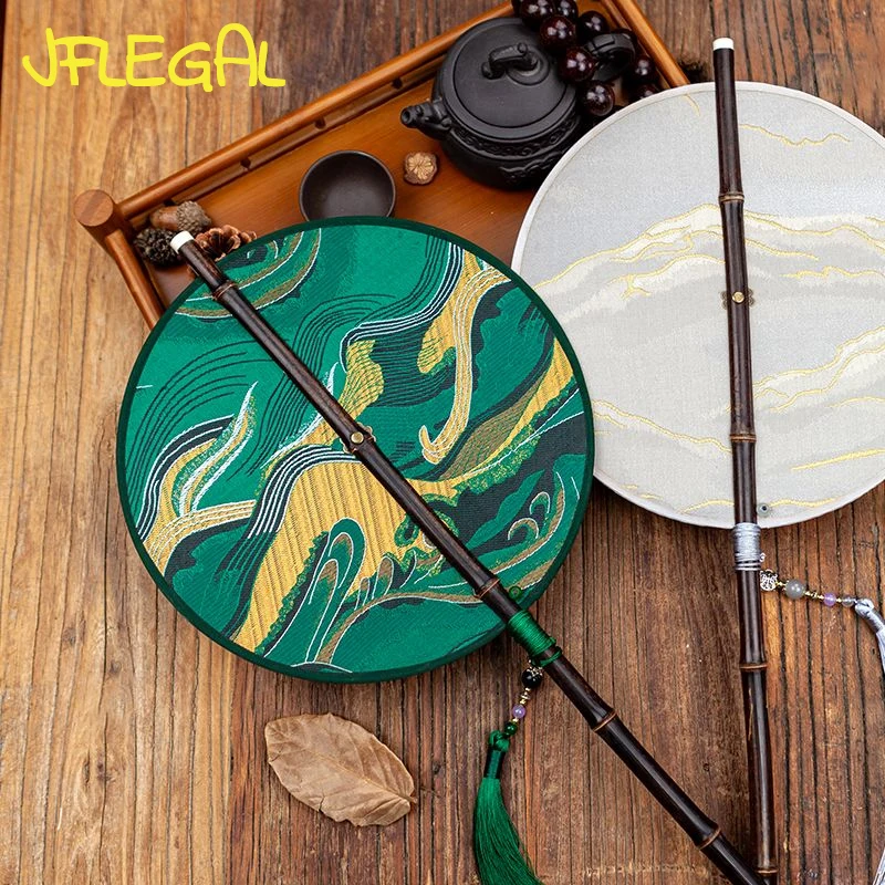 

Women's Summer Classical Hanfu Waist Fan Foldable Long Handle Round Fans Ancient Style Ancient Style Fans ventilateur portable