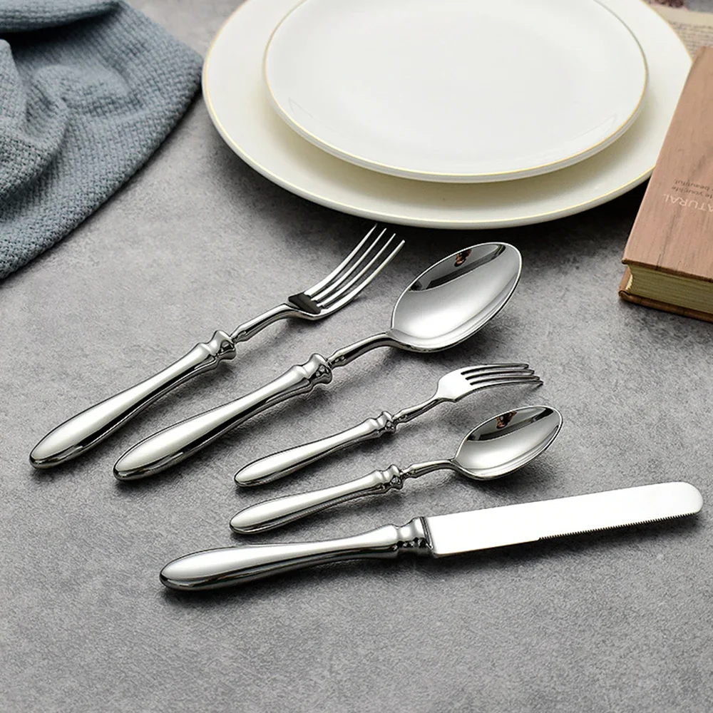 

5pcs 18/10 Stainless Steel Cutlery Set Roman Handle Luxury Steak Knife Fork Spoon Tableware Flatware Dinnerware Dishwasher Safe