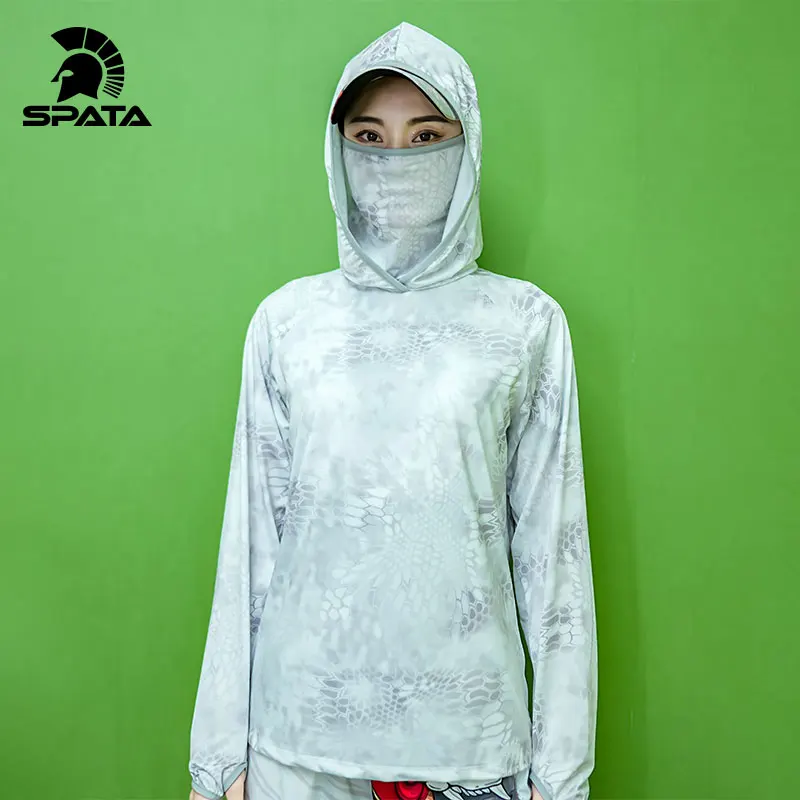 SPATA 2024 New Fishing Shirts Anti-UV Sun Protection Moisture-Wicking Breathable Quick -Dry White Dragon Fishing Clothing