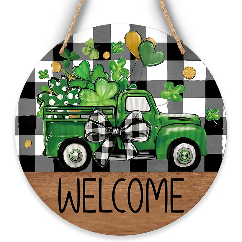 1pc St. Patrick's Day Shamrock Wooden Hanging Sign - Green Truck Themed Suitable for Irish, Farmhouse Door Decor, Artificial Luc