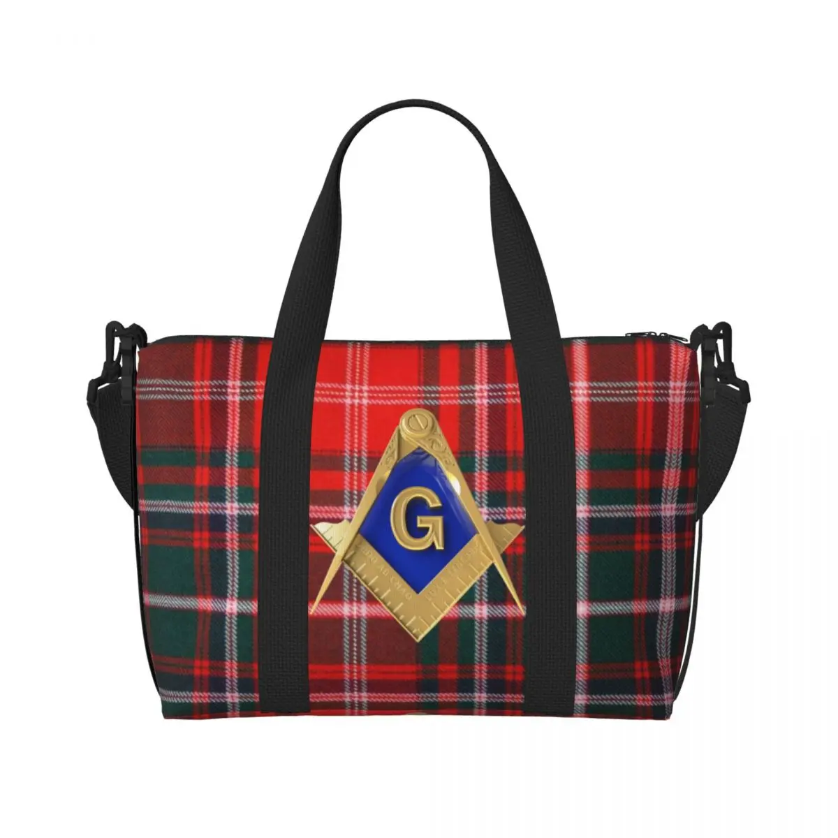 Custom Gold Square Compass Masonic Freemason Tote Bag Women Large Capacity Freemasonry Mason Gym Beach Shoulder Travel Bag