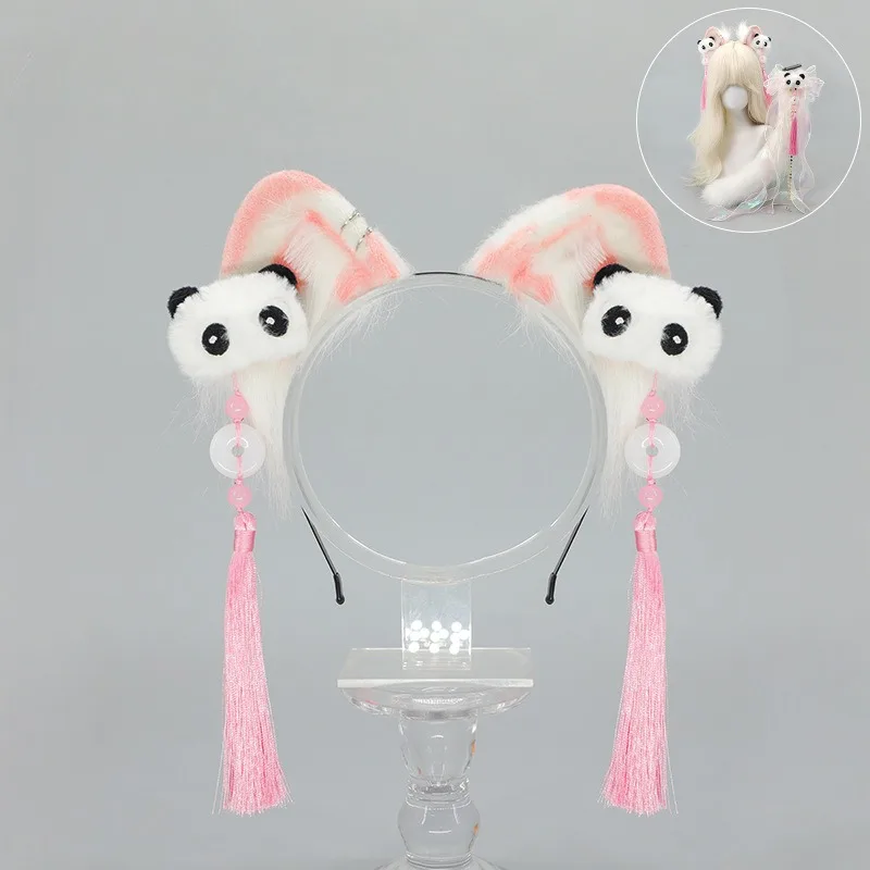 로리타 귀여운 머리 장식 오리엔탈 스타일 소녀 카와이 팬더 장식 헤어 액세서리 머리 롤빵 머리핀 애니메이션 코스프레 헤어 액세서리