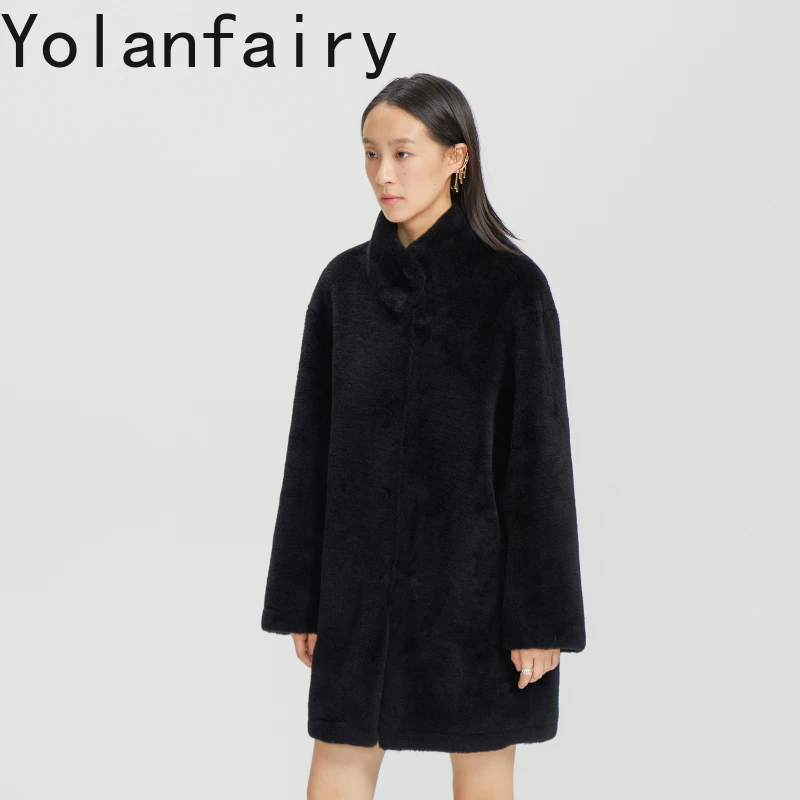 Куртка YOLANFAIRY из 100% шерсти, мужская одежда из овчины, пальто средней длины, куртка из ягненка, зимние топы 2024 года, Casaco Feminino