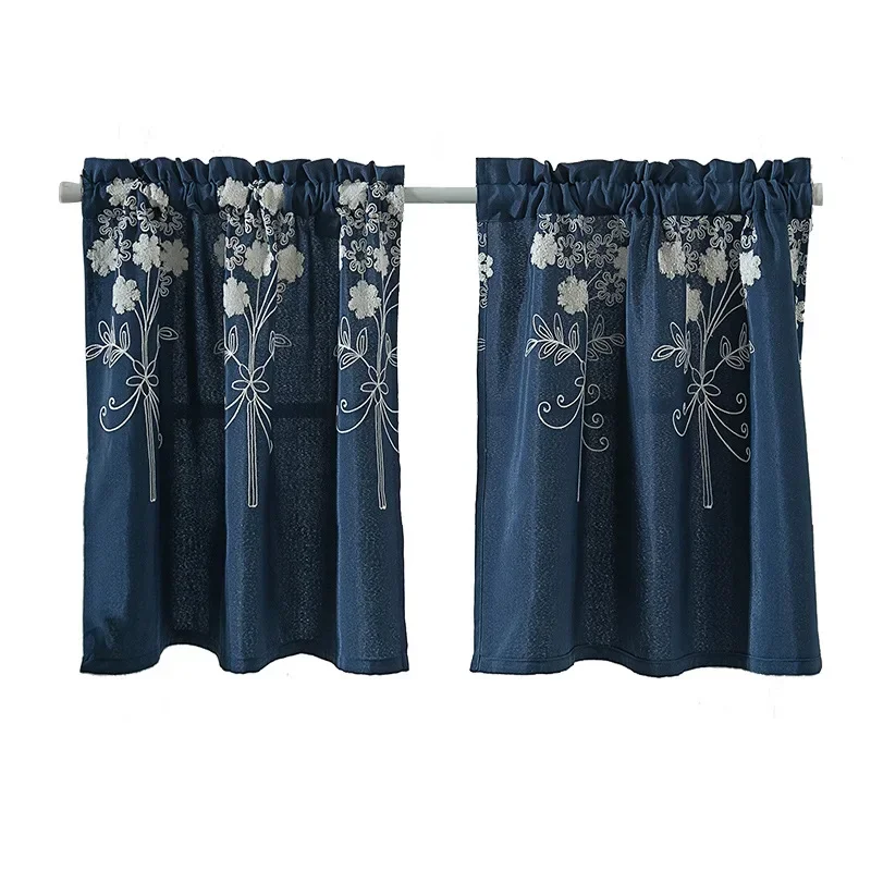 NH4302Short curtain polyester cotton embroidered curtain finished product wholesale