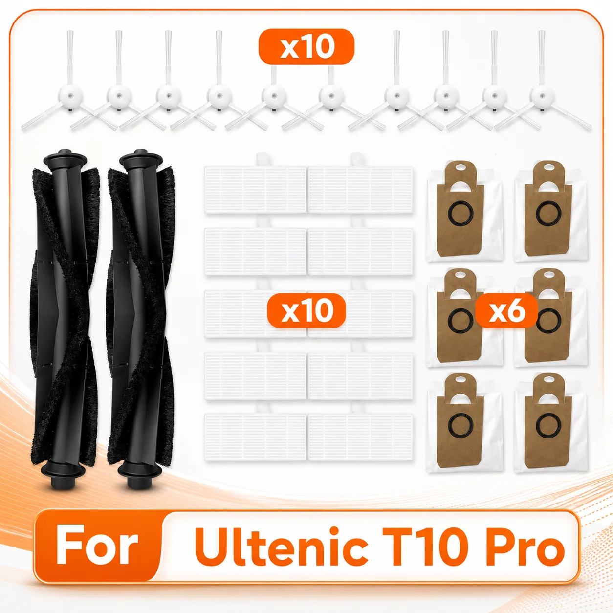 Replacement Parts Compatible for Ultenic T10 Pro Robot Vacuum Main Side Brush Filter Dust Bag Accessories Spare Parts Kit