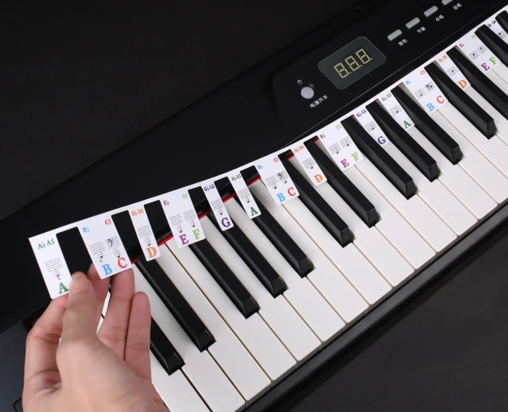 Aufkleber für Klaviertastatur, 88/61 Tasten, abnehmbare Etiketten für Musiknoten für Anfänger, PVC-Klaviertastenetiketten, Leitfaden für Klaviernoten aus Silikon – Detail 7