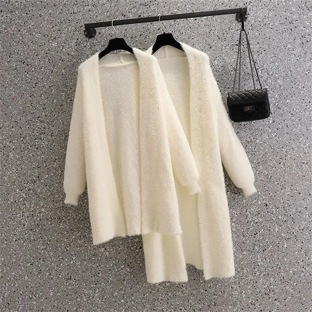 Soft And Sticky Knitted Cardigan Sweater For Women In Autumn And Winterloose And Oversizemink Fur Long Jacket