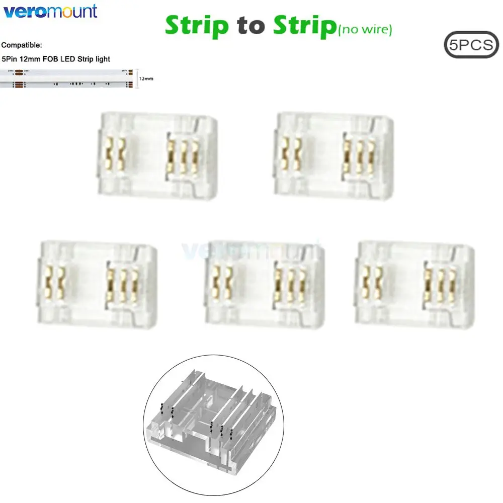 5Pin RGBW COB LED Strip Connector for RGBCW RGBWW FOB LED Tape 12mm PCB Fast Connecting Solderless Strip to Strip or Wire Joint