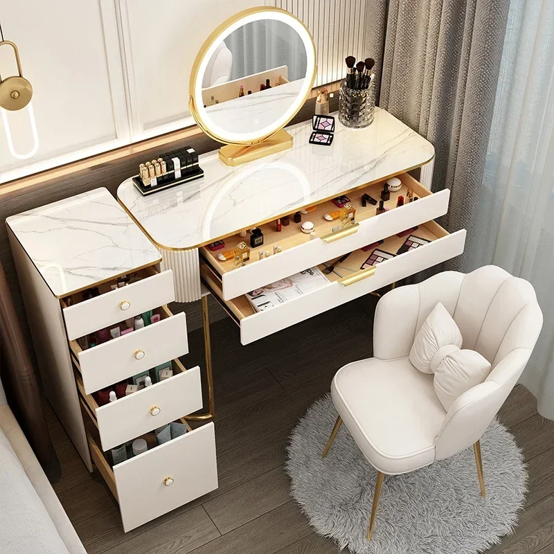 Modern Mirror Vanity Table Drawer Organizer Women Chair Dressing Table Luxury Nordic Led Lights Tocador Maquillaje Furniture