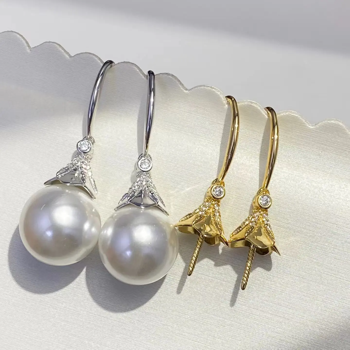 Wholesale S925 Sterling Silver Earrings Mount Findings Settings Base Mounting Parts Accessory for 11-12mm Pearls 5 pairs/lot