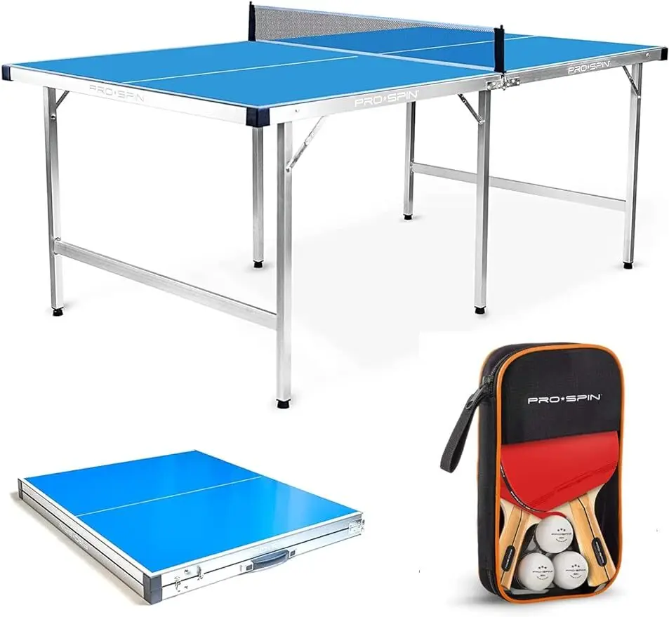 Midsize Ping Pong Table | Foldable | Complete Set with Premium Ping Pong Paddles & Balls | 100% Pre-Assembled | Portabl