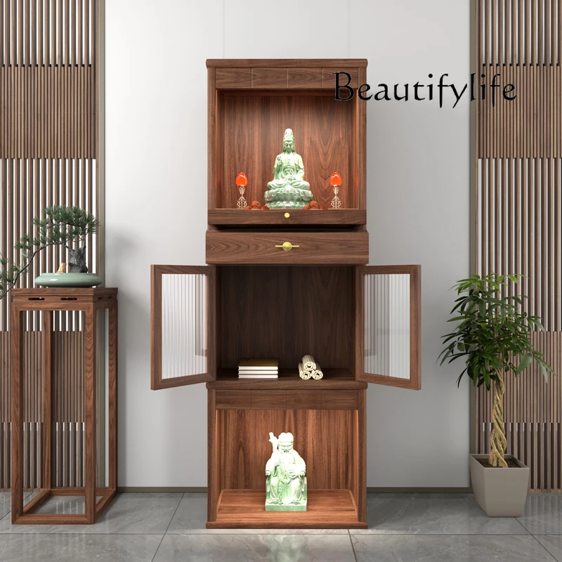 Chinese Three-Layer Buddha Shrine Clothes Closet Guanyin Fortune Shrine Altar Cabinet Solid Wood Prayer Altar Table