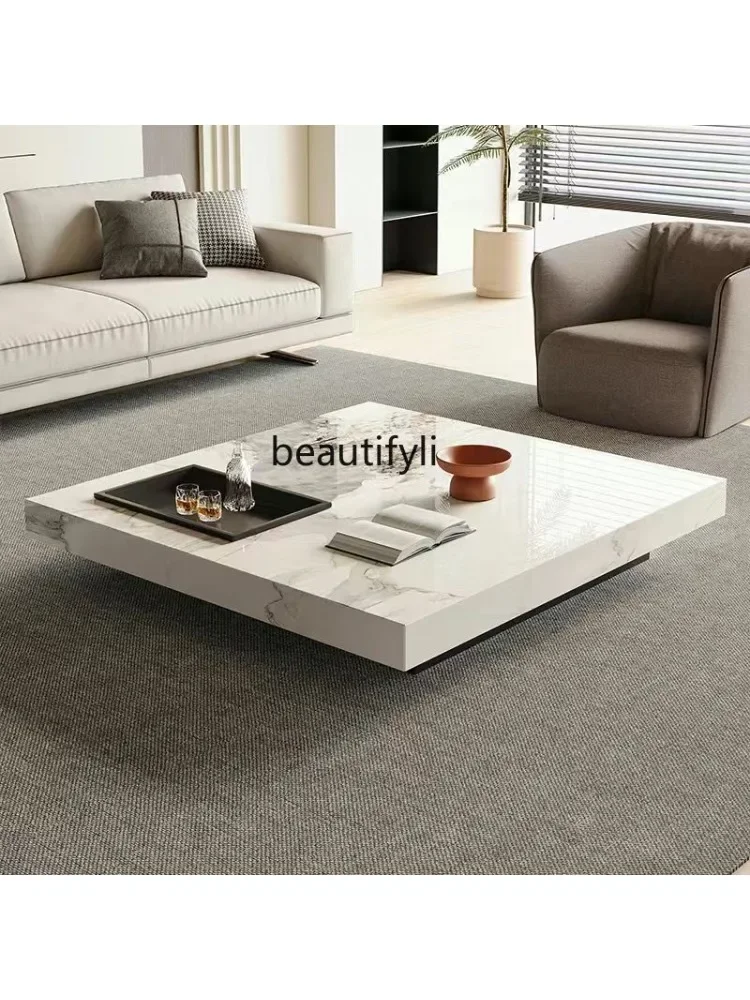 

Great discounts Italian minimalist light luxury modern simple rock slab square coffee table living room size apartment tea table