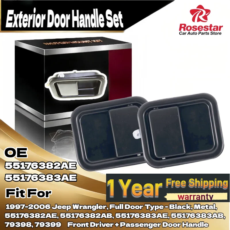 

Пара металлических передних левых и правых наружных дверных ручек для Jeep Wrangler 55176382AE 55176383AE