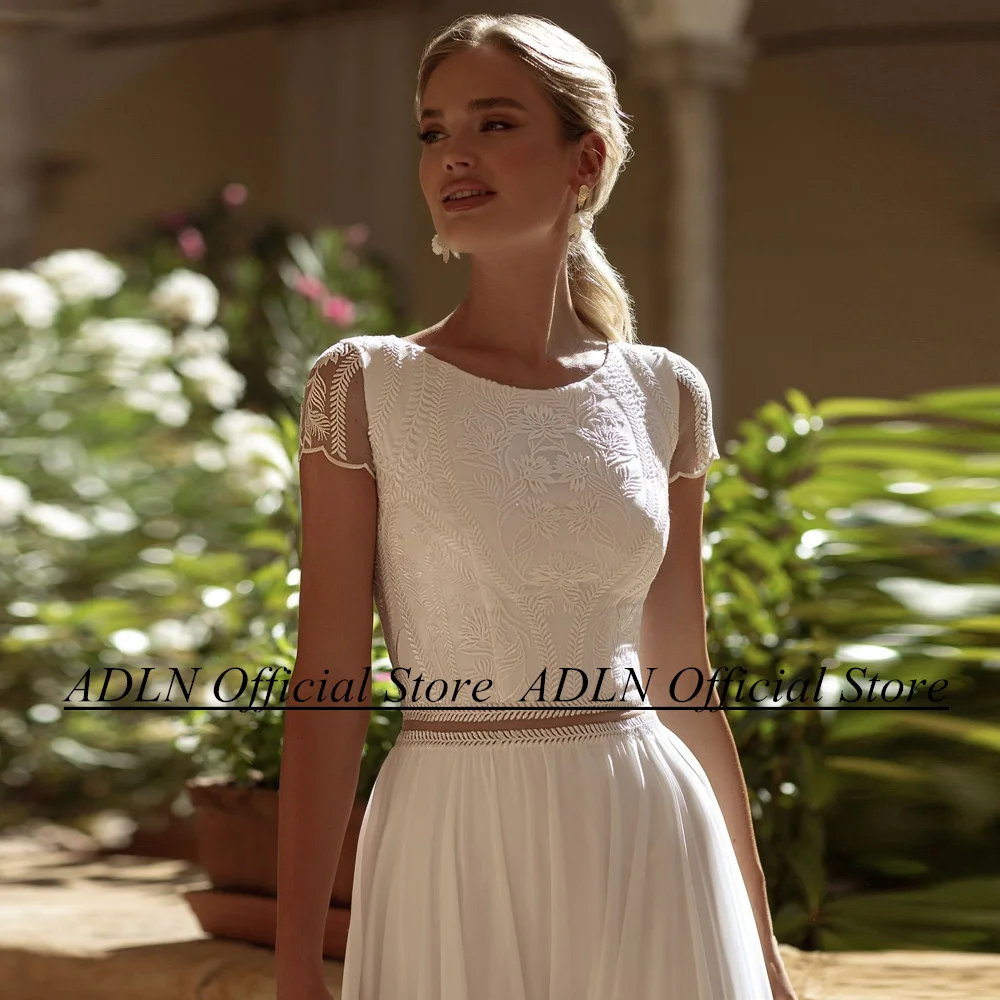 Robe de Mariée en Dentelle de Style Boho Personnalisée, Tenue de Deux Pièces, Manches Courtes, en Mousseline de Soie, pour Patients de Plage, Charmante, 2022