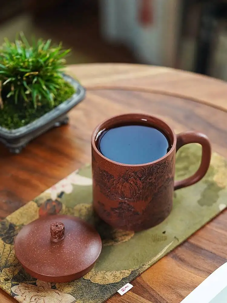 Yihu Chun High-End Yixing Purple Clay Master-Made By A Famous Craftsman, Pure Handmade Tea Collectible Grade Lidded Cup, Made