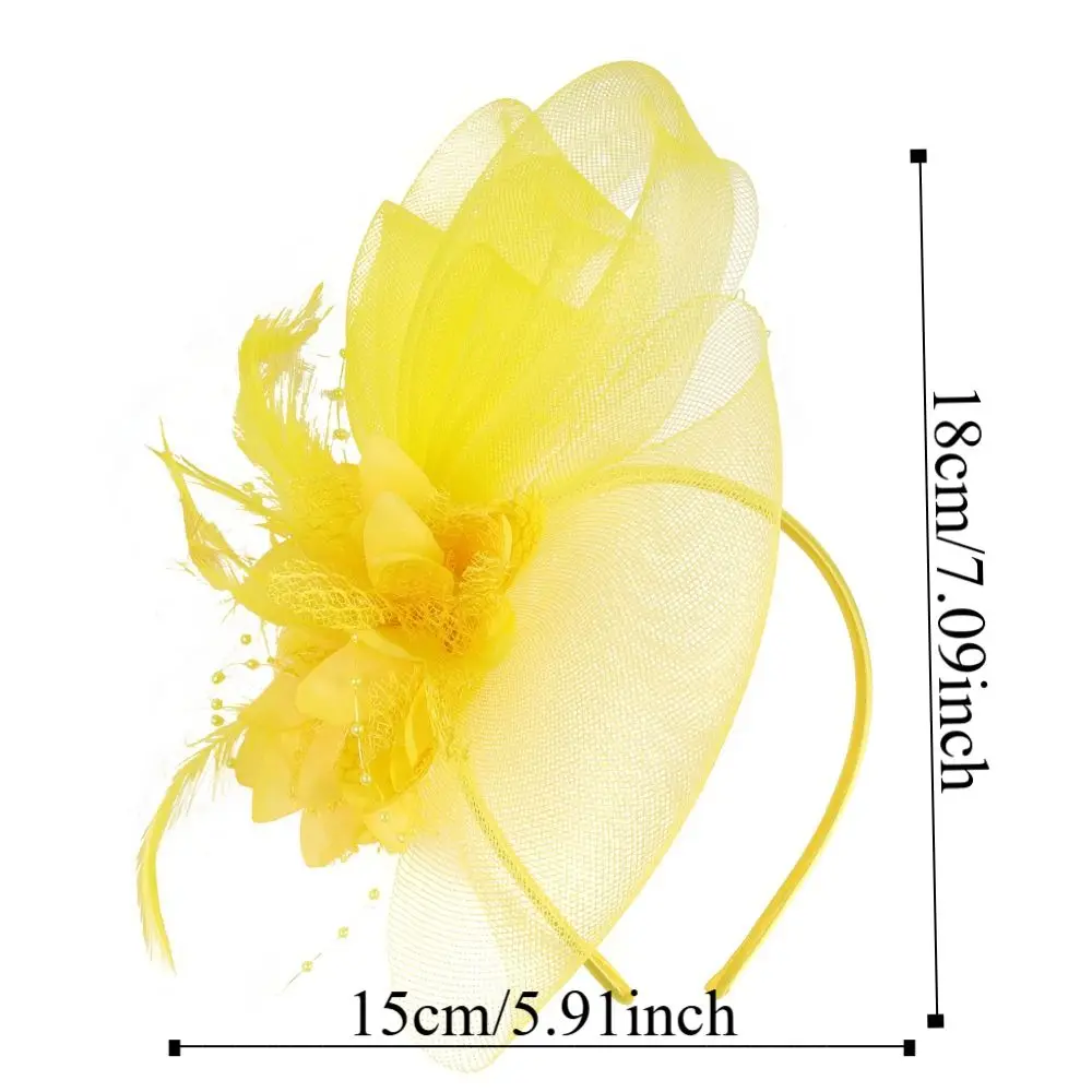 Formal Dress Small Top Hat Headband Luxury British Retro Cocktail Bridal Mesh Ribbons Cap with Ear Clip Clear Beads