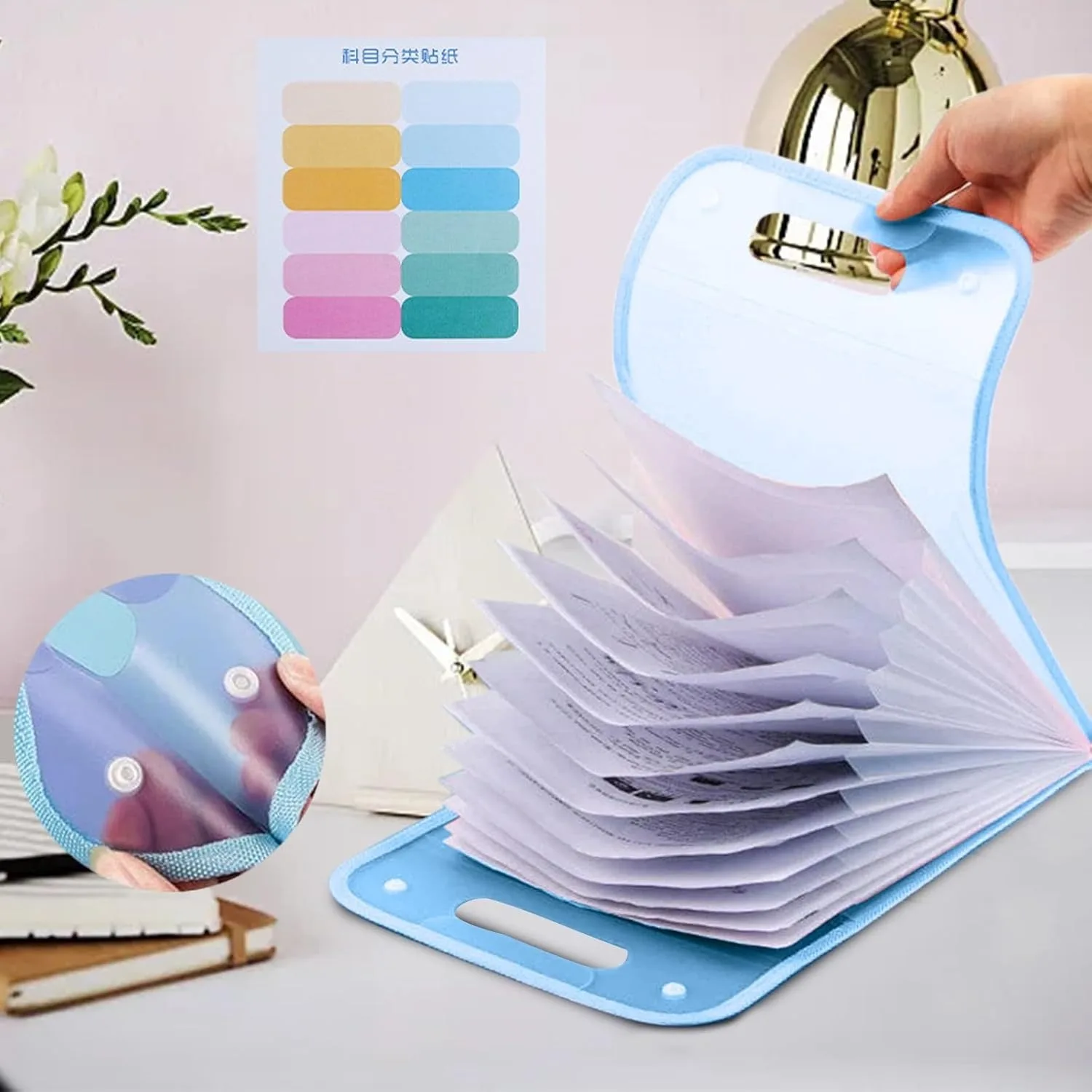

Lightweight Portable 13-Pocket PP Accordion File Organizer Sky Blue, Snap Closure Expanding Filing Box, Practical Desktop Paper Storage for Student Schoolwork, Office Documents and Household Receipts