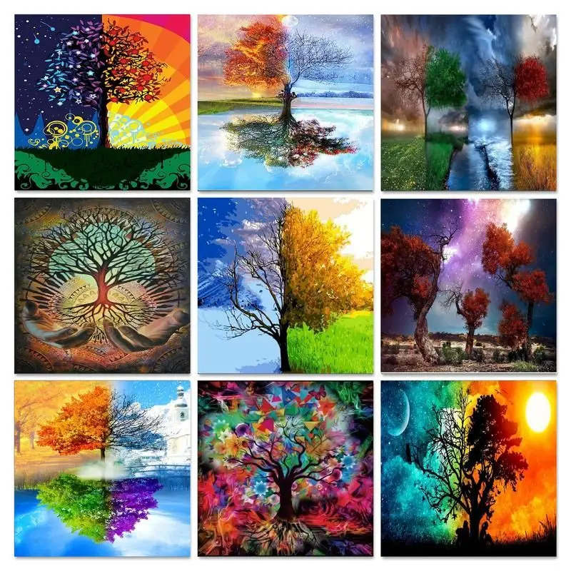 GATYZTORY 60x75cm Painting By Numbers Kits Four Season Trees DIY Oil Drawing By Numbers Scenery On Canvas Frameless Home Decor