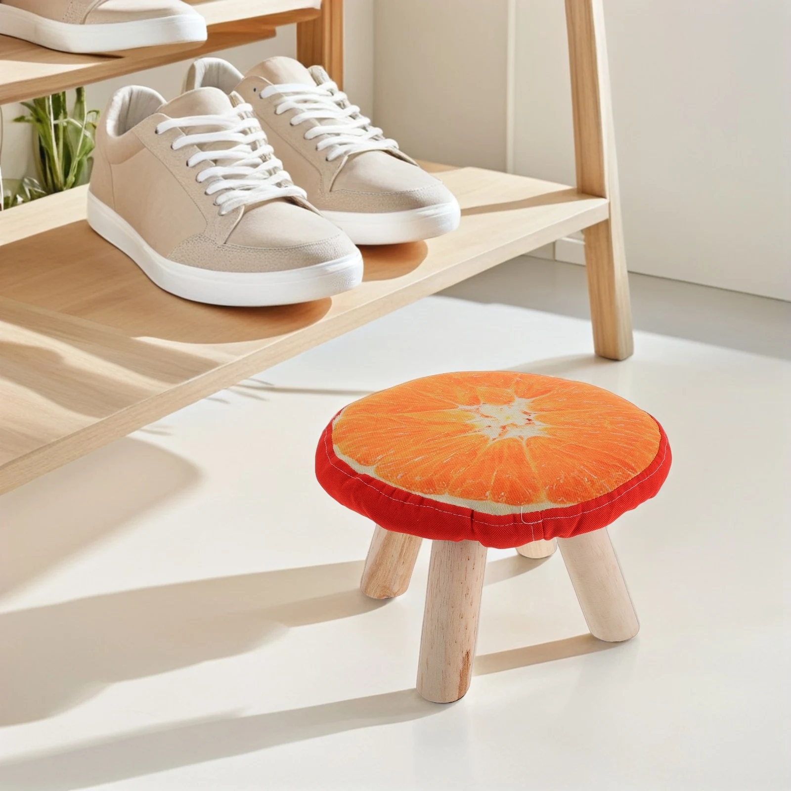 

Creative Orange Wooden Footstool Small Round Shoe Changing Mushroom Design Non Slip Kids Stool Home Nail Salon Solid Wood Step