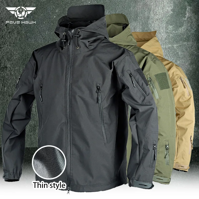 Thin Cargo Jacket Men's Waterproof Windproof Training Hooded Coats Camo Spring Autumn Shark Skin Bomber Jackets Male Outdoors