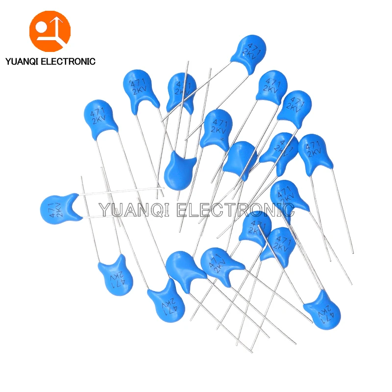 مكثف الجهد العالي من السيراميك ، 2000 فولت ، 18PF ، 22PF ، 47PF ، 82PF ، 100PF ، 101 ، 121 ، 151 ، 221 ، 331 ، 471 ، 681 ، 102 ، 152 ، 222 ، 332 ، ، 472, 103, 1000 قطعة