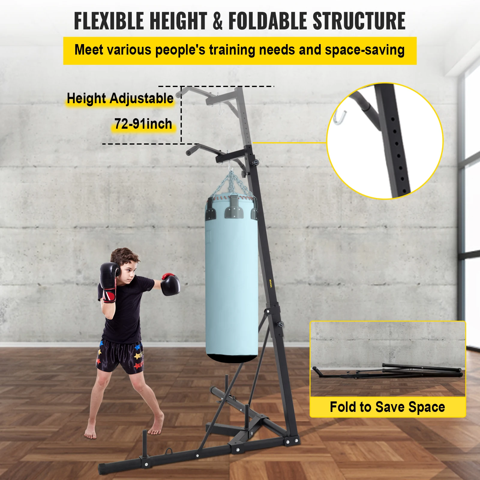 VEVOR supporto per sacco pesante pieghevole 2 in 1 Rack per sacco di sabbia portatile indipendente con sacco da boxe per impieghi gravosi regolabile in altezza