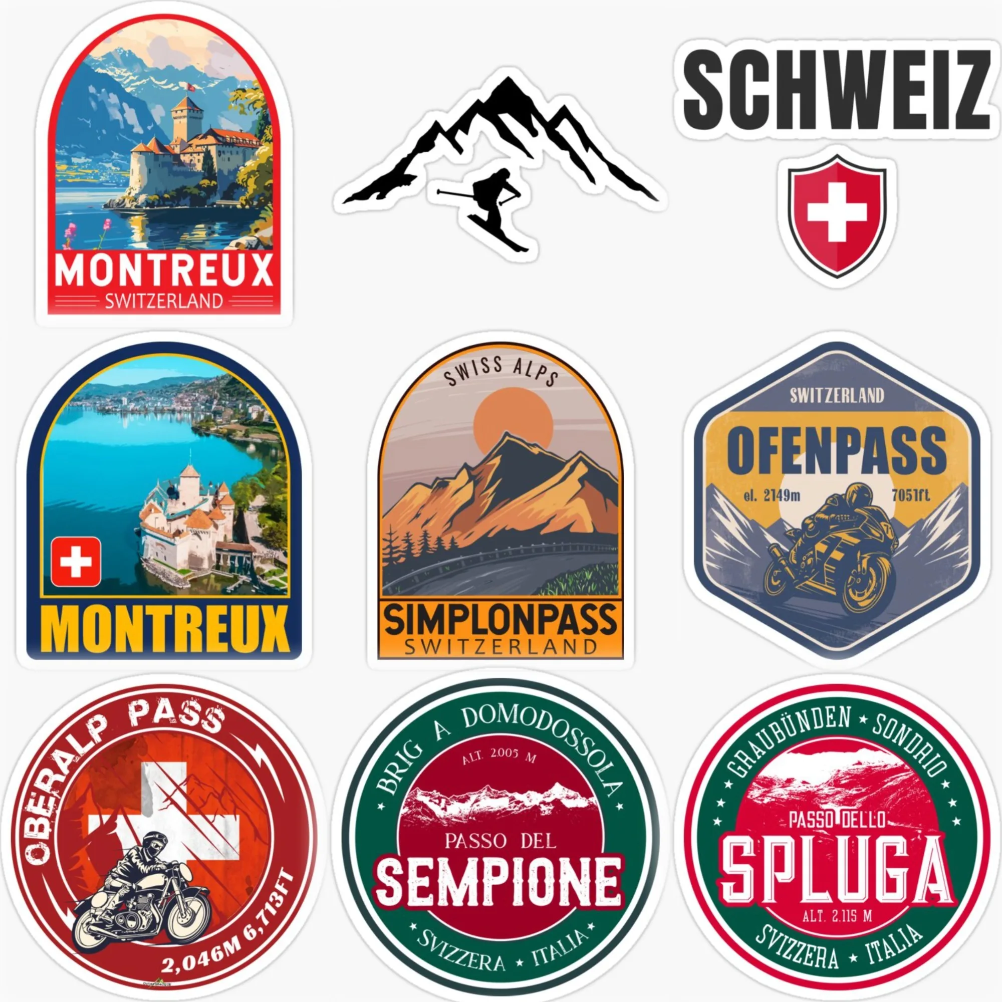

Switzerland flag Mountain creative Stickers Customizable Size Car Bicycle motorcycle Wall helmet fridge Decal