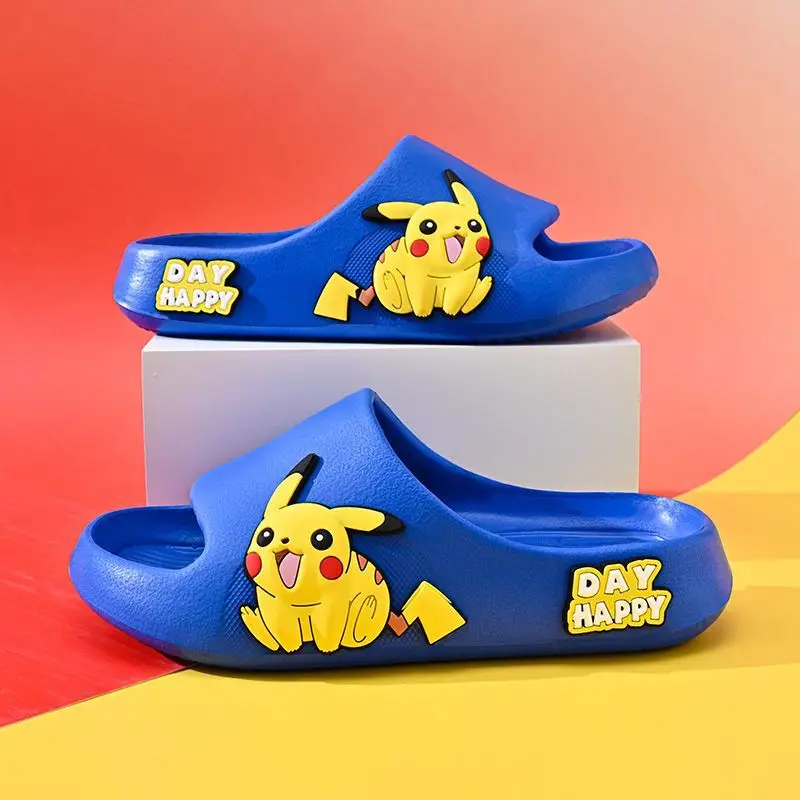 white black blue Children\'s Slippers 2024 Cartoon Pikachu Boys Baby Sandals Home Indoor Anti Slip Soft Sole plus size kids shoes