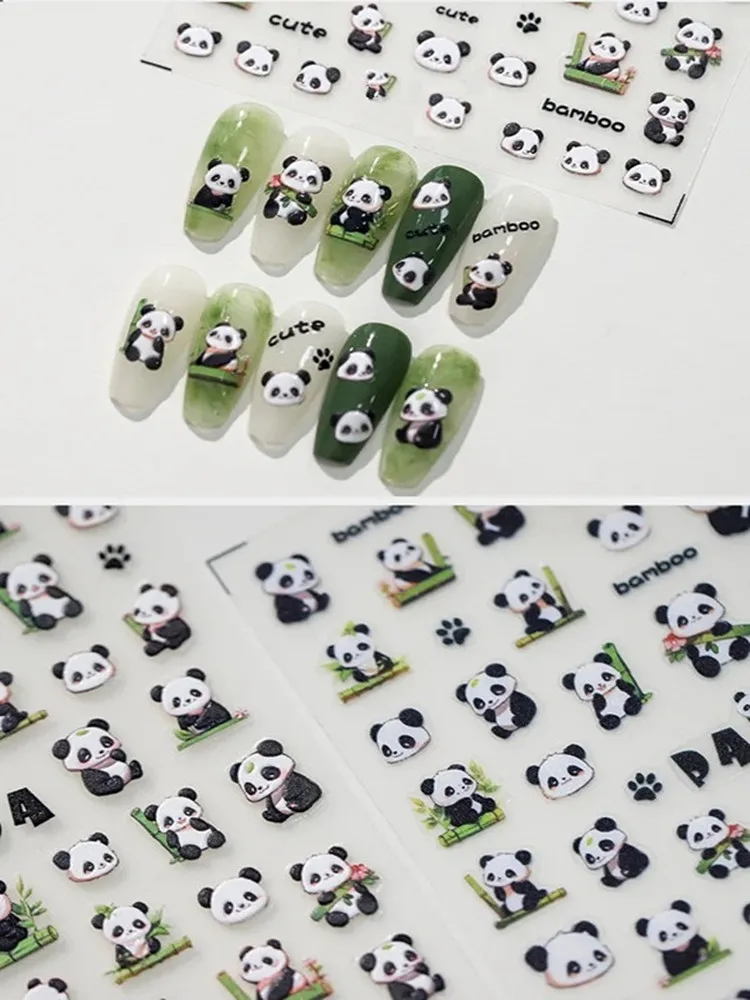 1 PC rysunek przedstawiający pandę naklejki na urocze wzór Panda 3D do Manicure księżniczka Manicure dekoracje figurki kalkomanie bambus