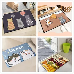 1Pc Cartoon Kitten Indoor And Outdoor Entrance Carpet Absorbent Dust Resistant Welcome Floor Mat Non-Slip Kitchen Rug Home Decor