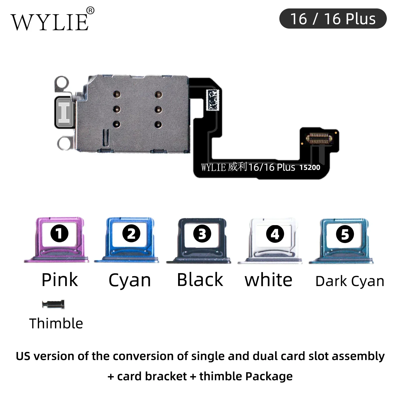 WYLIE Dual Card Flex Ca‮lb‬e for iPhone 16 Plus Pro Max US Version Built-in Dual Card Ribbon Cable Layering Card Sticker Tools