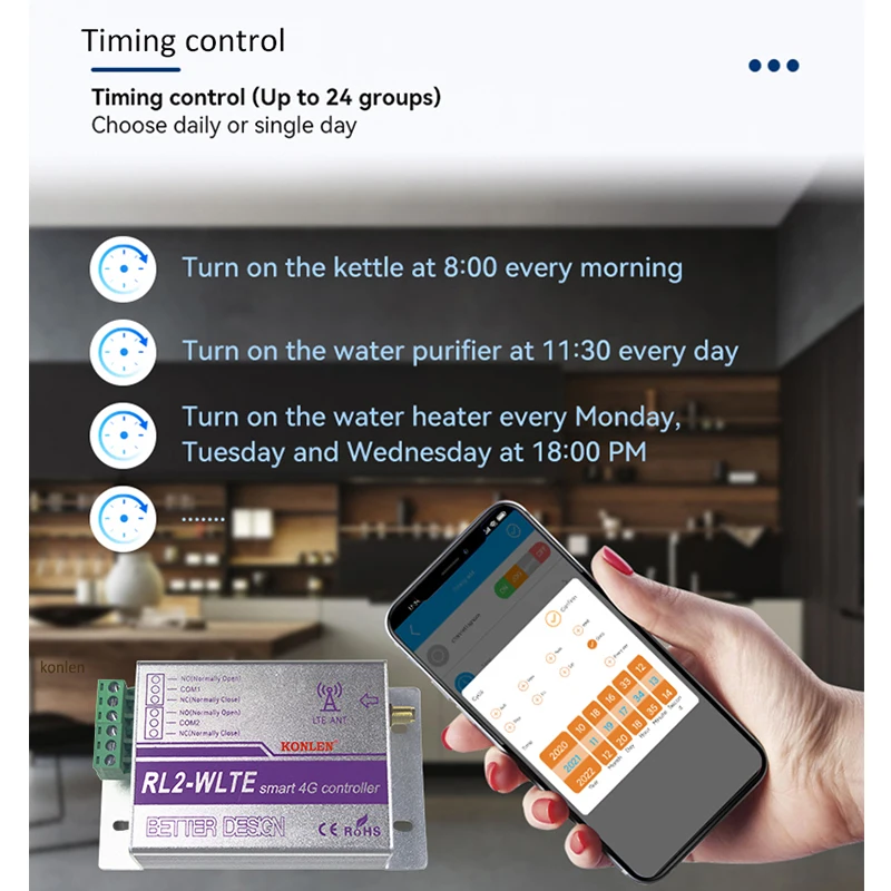 RL2 GSM 4G Smart Controller Relay Switch Timer SMS App Remote Control Home Appliance Automatic Door Gate Opener Power Off Alarm