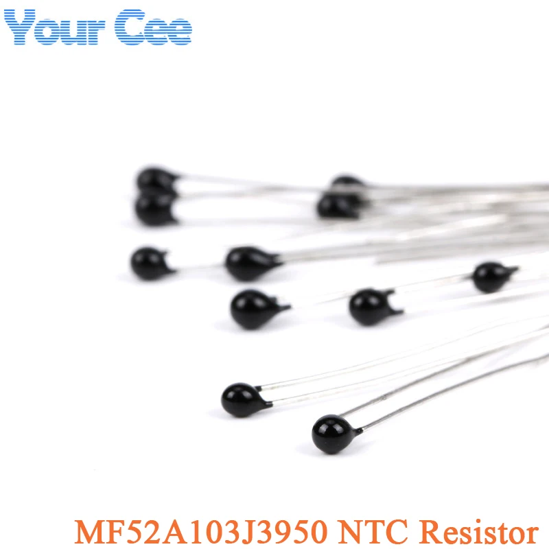 100pcs Thermistor NTC MF52 103 3950 10K ohm B Value 3950k 5% 3% MF52A103H3950 MF52A103H3950 Thermal Resistor Temperature Sensor