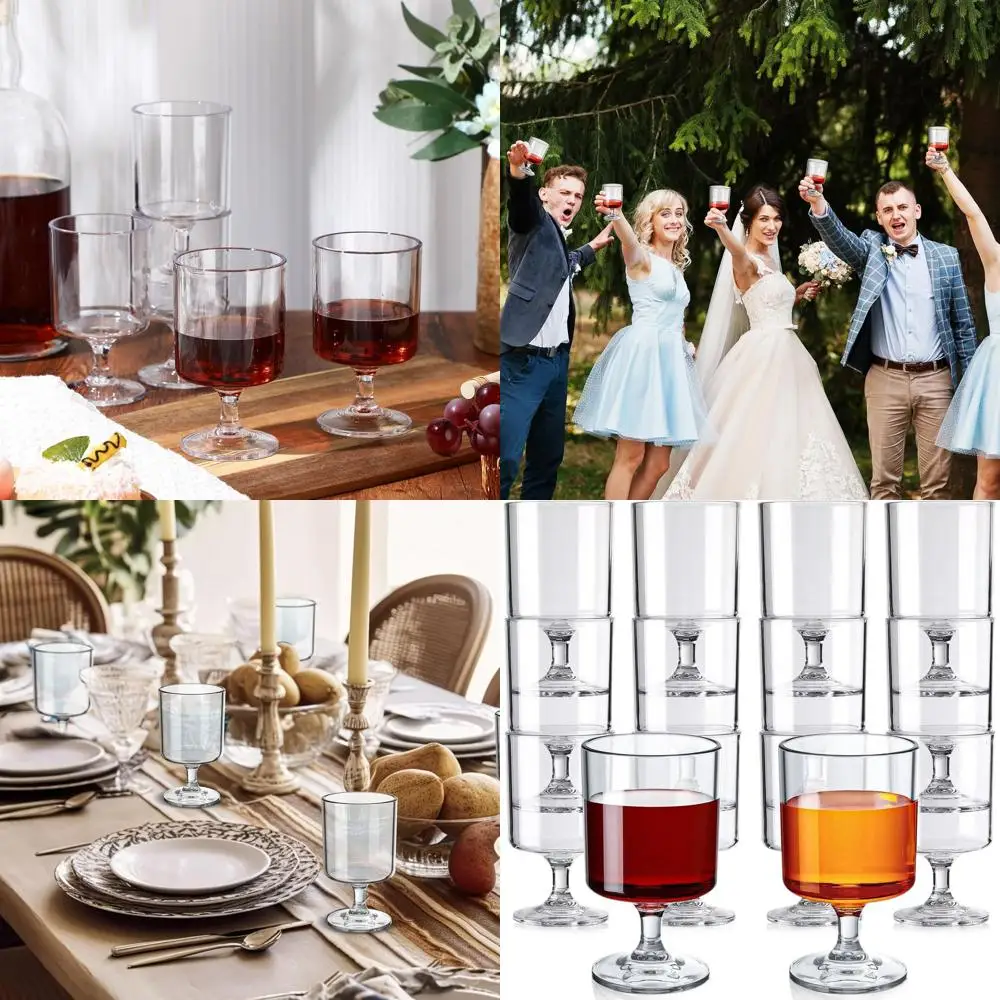 

8 oz Bulk Acrylic Reusable Wine Glasses for Weddings, Parties, and Holidays - Clear Vintage Stemware