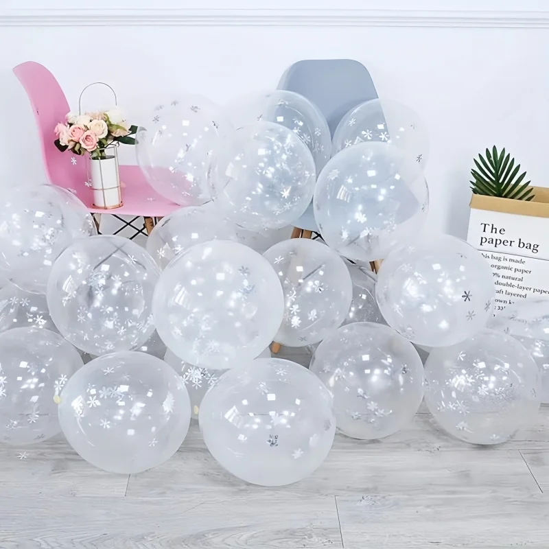 10/20 Pcs 12 inch Snowflake Pattern Transparent Latex Balloons Festival Party Decorative Balloons Home Store Decoration Supplies