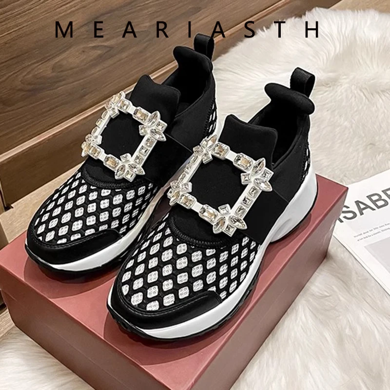 

British Style crystal Women's Flats Spring New Thick Heel Platform sneakers casual Shoes Leather round Toe Comfortable Slip-On
