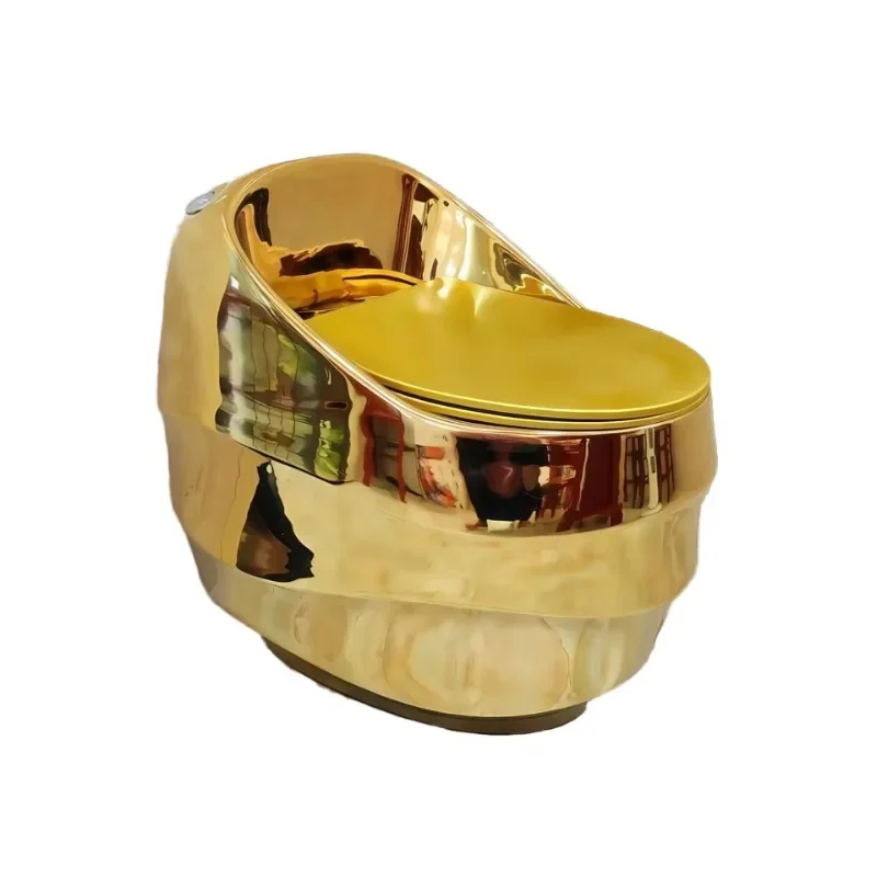 New Gold Bathroom All-in-One Egg Flush Toilet Gold-plated Ceramic Round Toilet