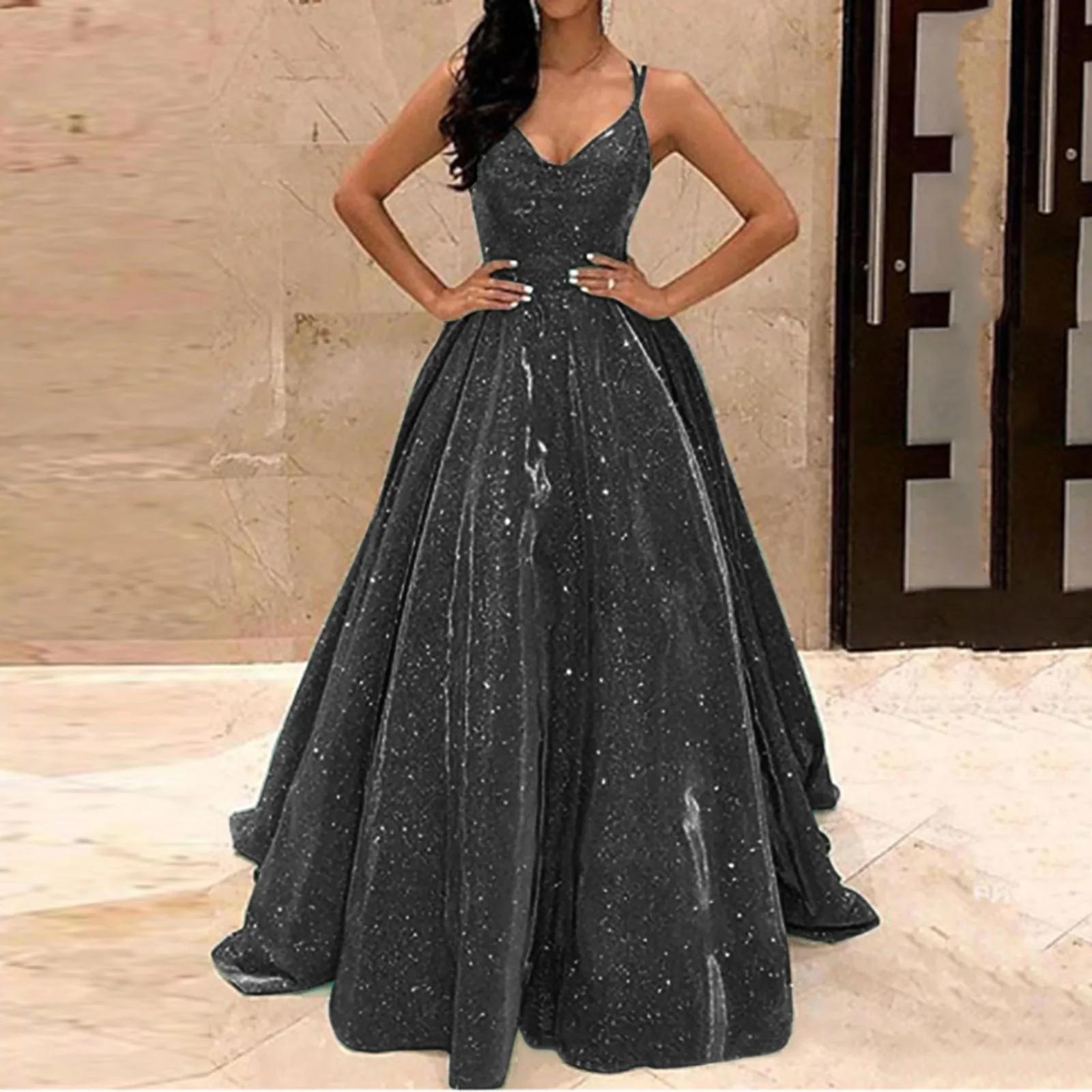 Vestido largo ajustado con tirantes para mujer, traje elegante de corte en A, Formal, para fiesta de noche, graduación y Gala