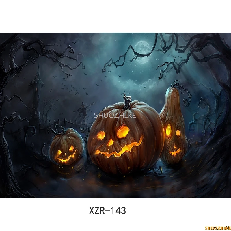 SHUOZHIKE Halloween Backdrop Pumpkin Lantern Castle Forest Moon Baby Photography Background For Photo Studio Props WS-05