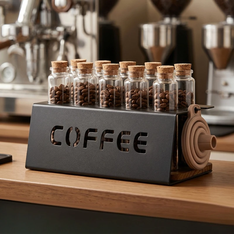 Coffee Bean Tube Storage Rack +10 Glass Tubes + Funnel ,Storage Containers, Test Tube Display Stand,  Aroma Bottle Storage Rack