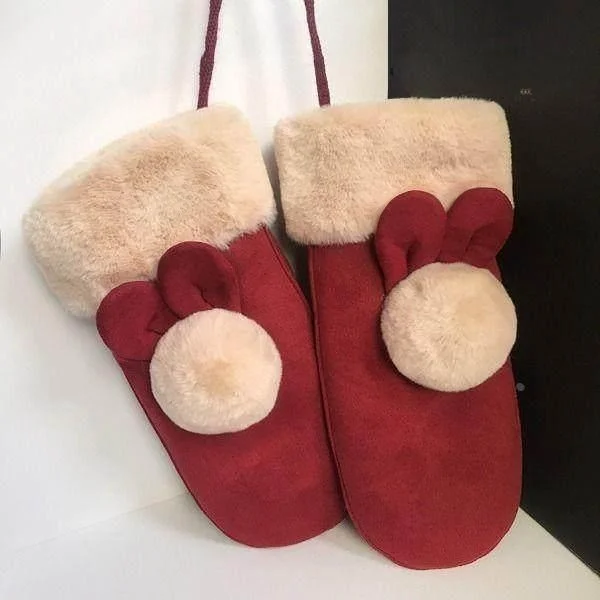 

Милые утепленные замшевые зимние перчатки для женщин с дизайнерским декором и отверстиями для пальцев, теплые уютные митенки в корейском стиле