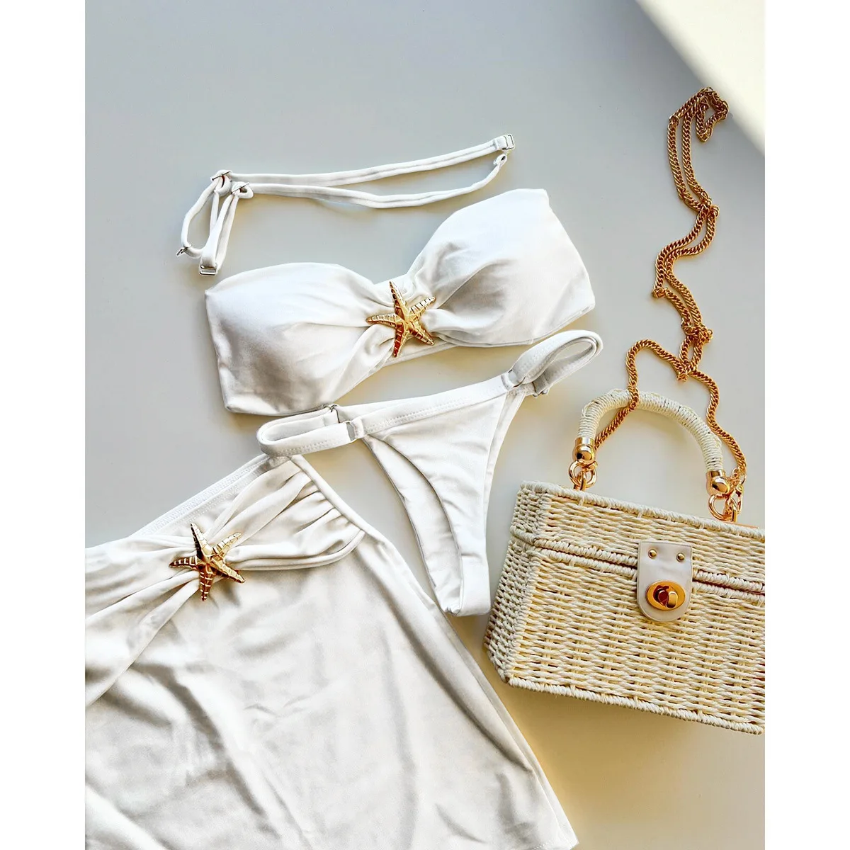 

2025 summer new starfish bikini three-piece sexy tube top seaside women's split swimsuit bikini
