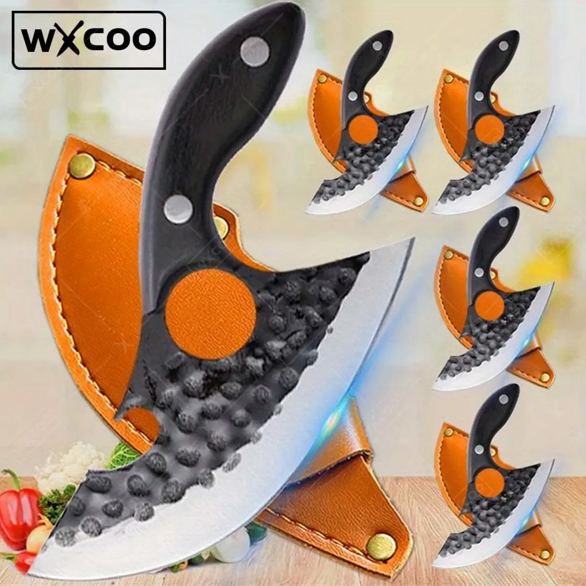 5 Pcs,Cheese Pizza Small Pocket Kitchen Knife with Sheath Slicing Cooking Handmade Forged Chef Knife Boning Knife for Cooking