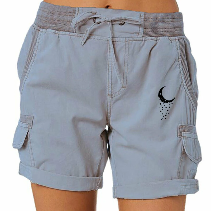 Summer Woman Casual Shorts Elastic Waist Cotton Shorts Beach Cargo Pocket Short Office Lady Casual Loose Harajuku Pants